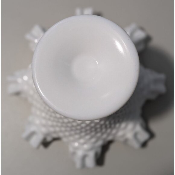 Vintage Fenton Hobnail Milk Glass Pedestal Compote Vase Ruffled Edge - Picture 3 of 10